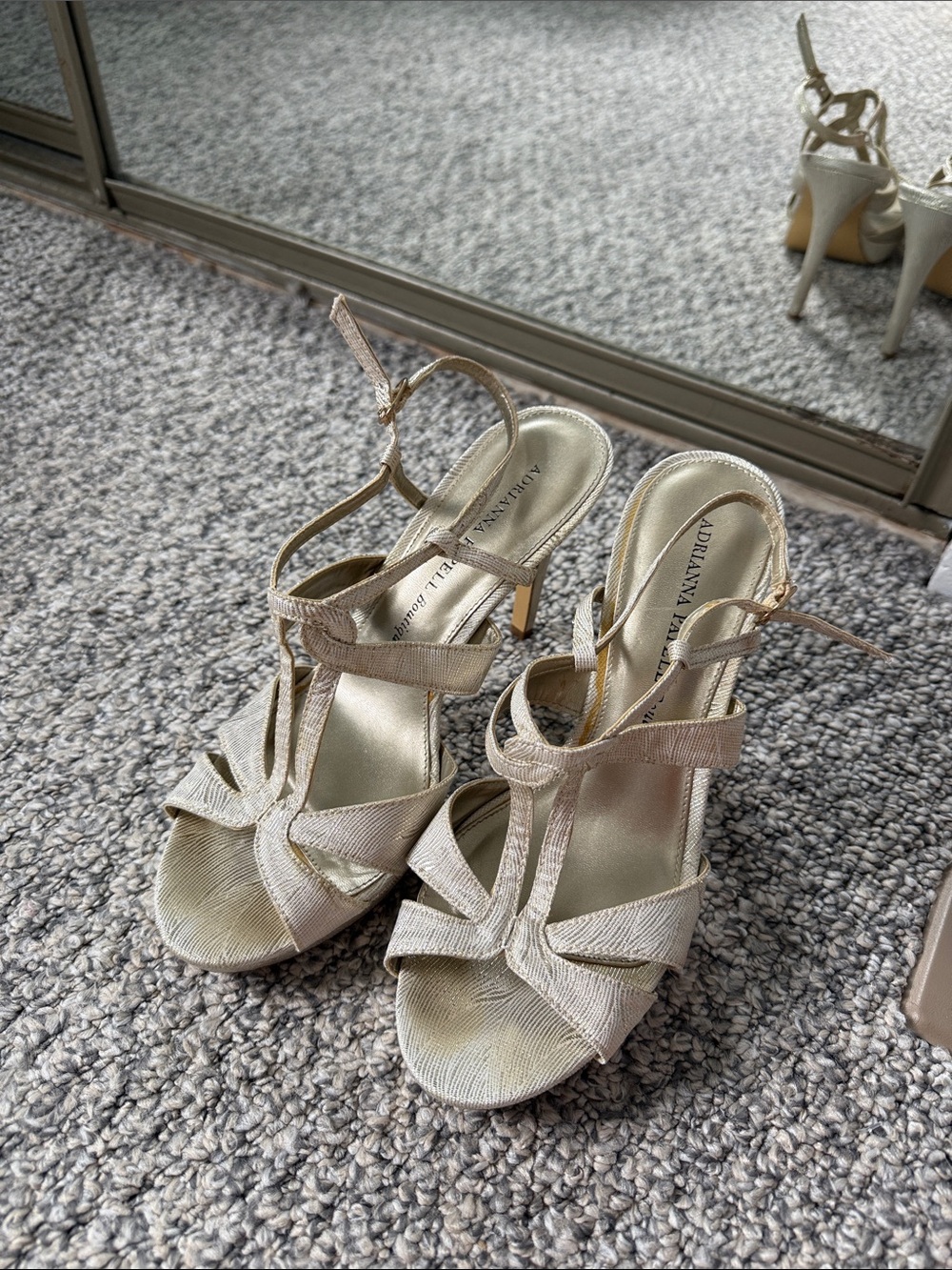 Adrianna Papell Metallic Champagne Strappy High Heels
